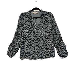 Loft Women's Ruffle Long Sleeve Sheer‎ Lined Animal Print Blouse Size M Petites